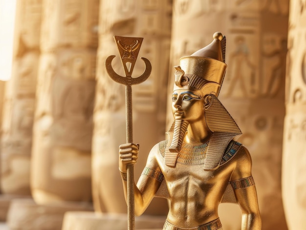 pharaoh holding ankh symbol Waisthigh photo shot Daylight Photography in direct angle view cinematic