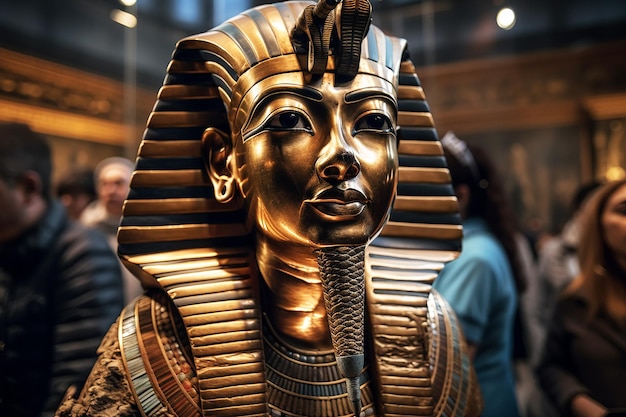 Pharaoh Tutankhamen in a dark museum room