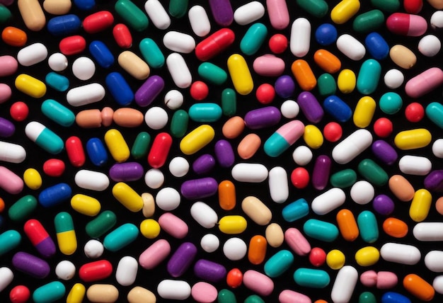 Pharmaceutical Assortment Colorful Pills Displayed on a Table