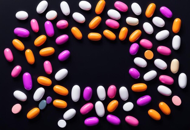 Photo pharmaceutical assortment colorful pills displayed on a table