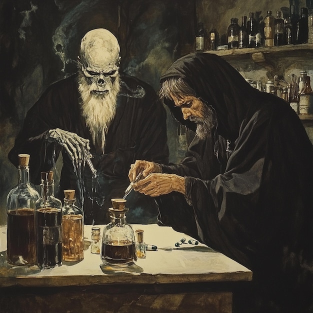 Photo pharmacist and grim reaper a haunting frame from 1982s dark fantasy