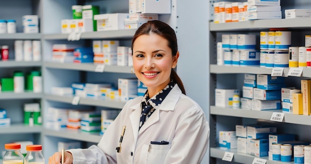 pharmacy counter Pharmacy doctor and counter woman selling overthecounter medications