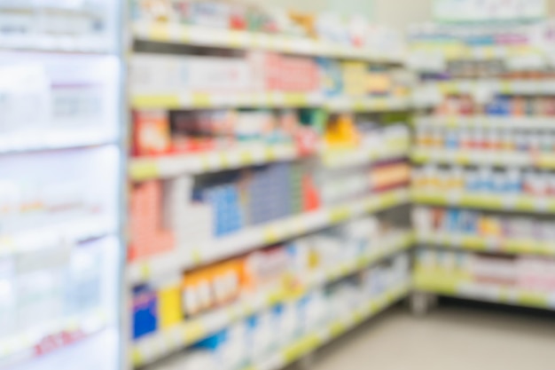 Pharmacy drugstore shop interior blur background