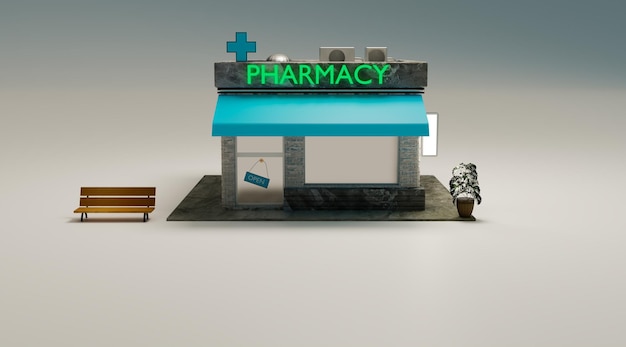 Pharmacy shop mock up design at night scene