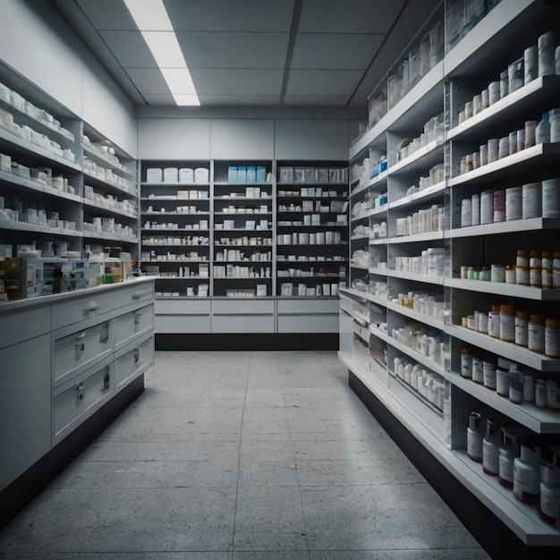 Photo a pharmacy with many bottles of medicine on the shelves