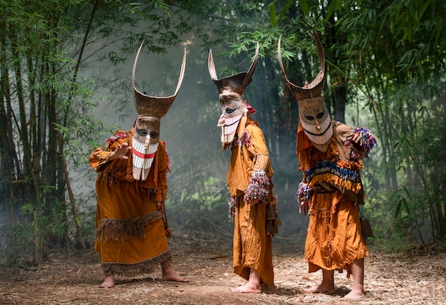 Phi ta khon festival people with masks and costumes