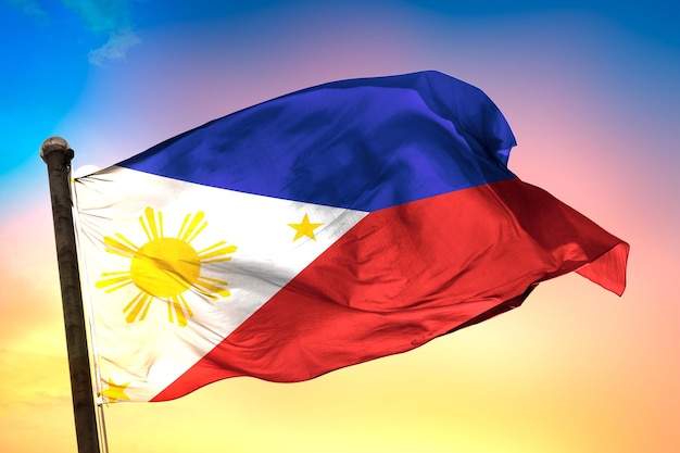 philippines country flag, 3d flag, and color background.