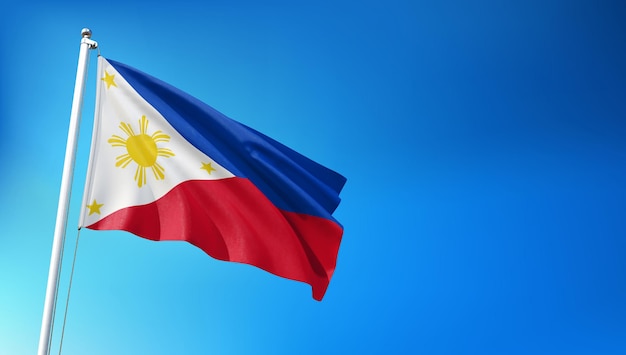 Philippines Flag Flying on Blue Sky Background 3D Render