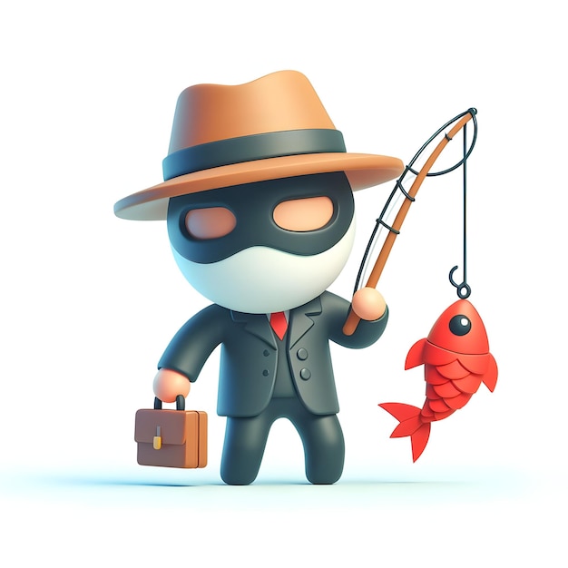 Phishing Baiter concept as Turning the Tables on Scammers with white background and isolated cute ch