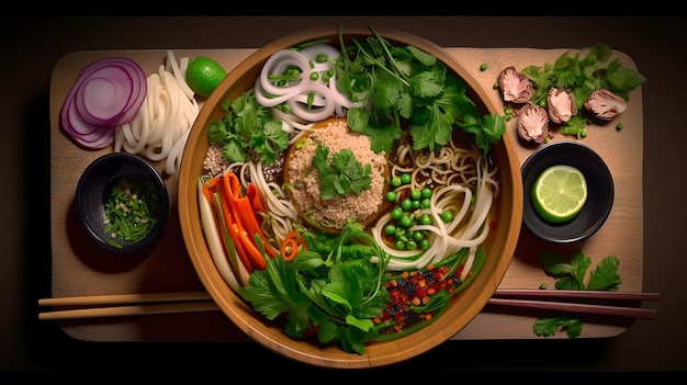 Pho A steaming bowl of Vietnamese comfort showcasing rice noodles immersed in fragrant beef broth