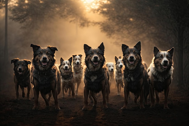 phobia fear horror attack of a pack of dogs ai generative