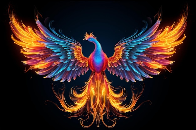 A phoenix bird with flames on it