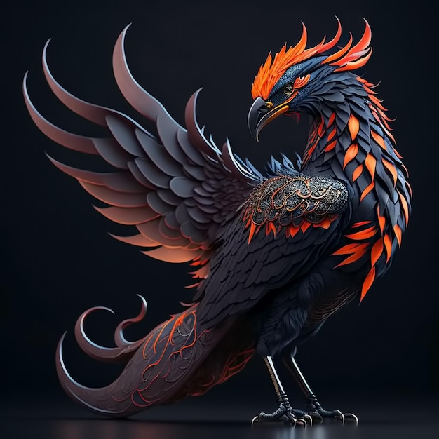 Phoenix Fantastic Bird on black background Generative AI