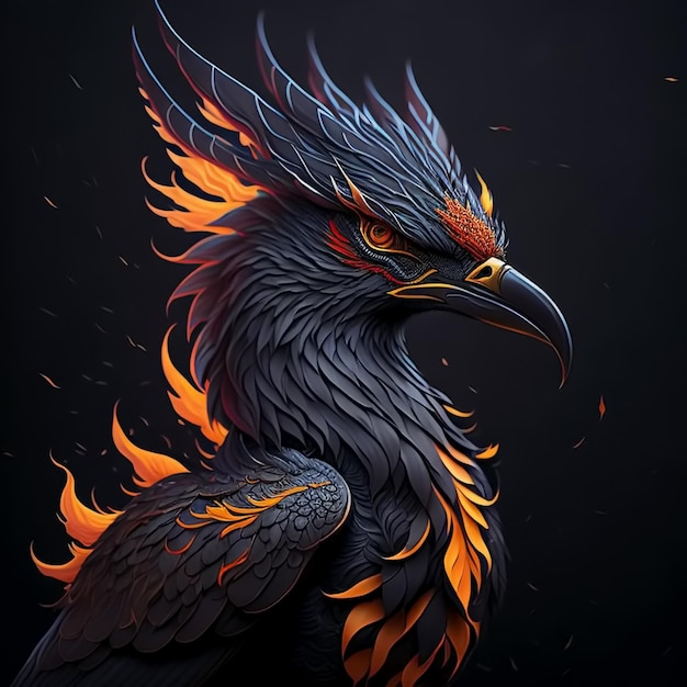 Phoenix Fantastic Bird on black background Generative AI