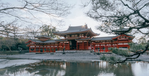 Phoenix hall building in Byodoin temple , famous Buddhist  temple in Uji city, Kyoto Japan