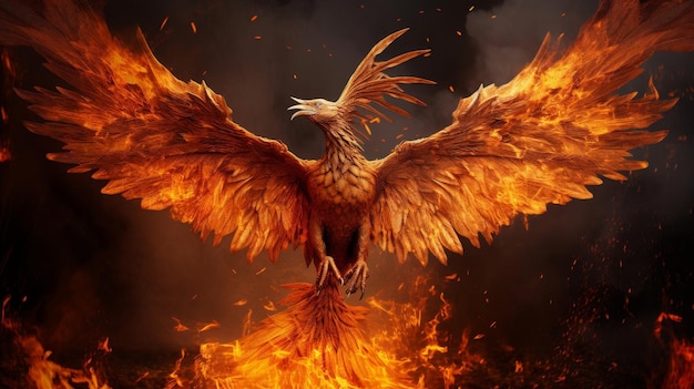 Phoenix rising from ashes symbolizing rebirth