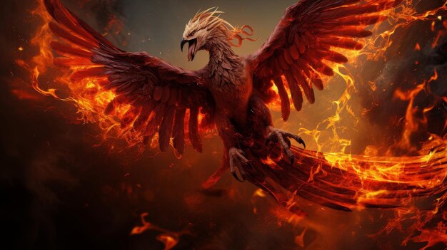 Phoenix rising from ashes symbolizing rebirth