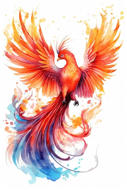 Phoenix watercolor clipart cute isolated on white background with Generative AI Technology