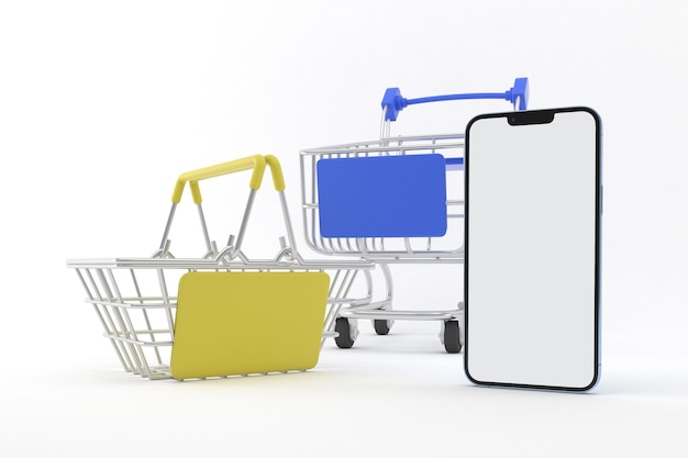 Phone 13 and Shopping Carts Right Side In White Background