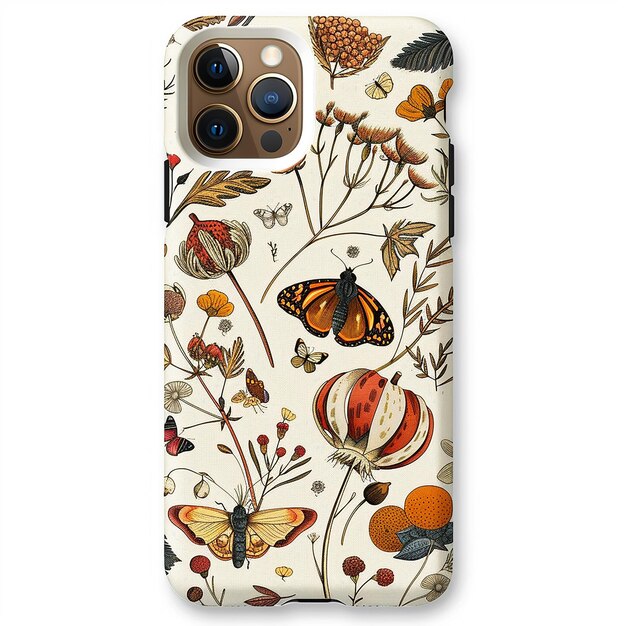 a phone case with butterflies on it and a butterfly on the back