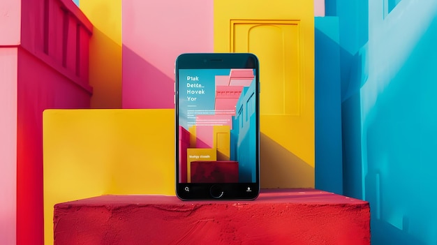 Phone Displaying Colorful Abstract Building Design