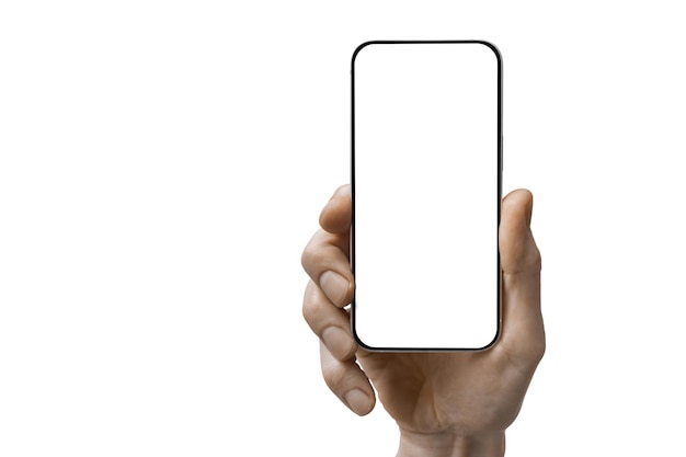 a phone in a hand on a white background