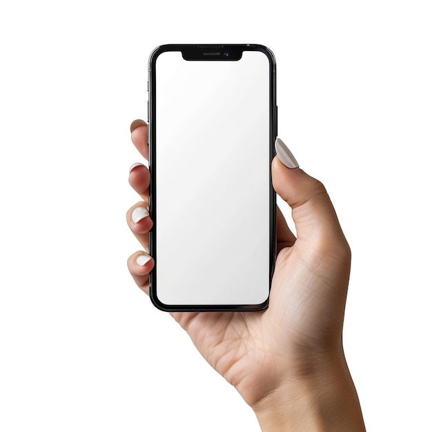 Phone mockup in hand clipping path Studio shot of smartphone with blank white screen High quality photo