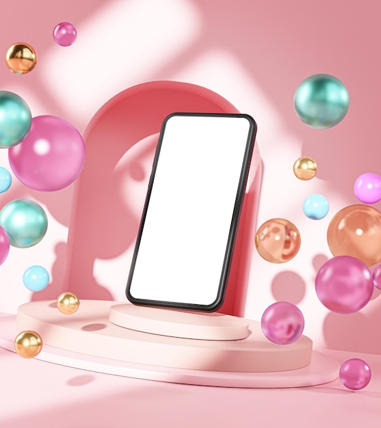 Phone Mockup Pink Pedestal Podium Stage 3D Template