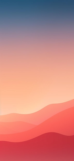 Phone screen with a sunset and mountains in the background