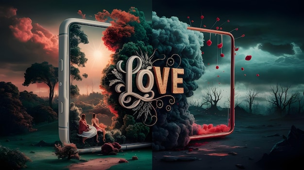 Photo a phone screen with the word love on it