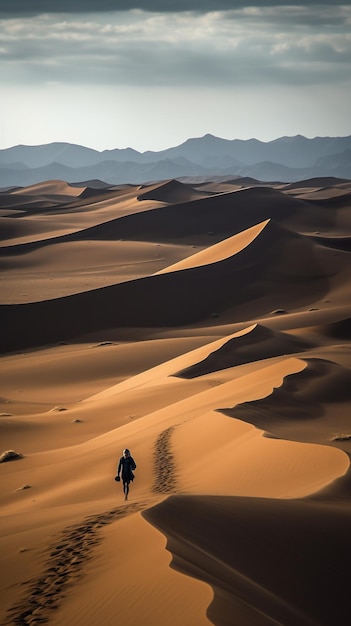 Phone wallpaper of desert landscape with towering sand dunes Generative AI