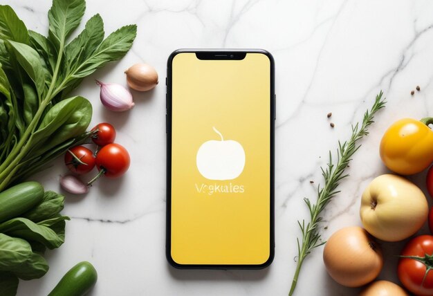 a phone with an apple logo on it sits on a marble surface