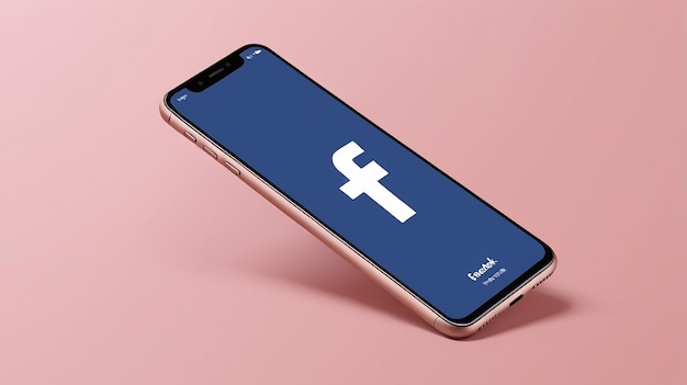 Photo phone with facebook icon with solid colored background social media mockup template