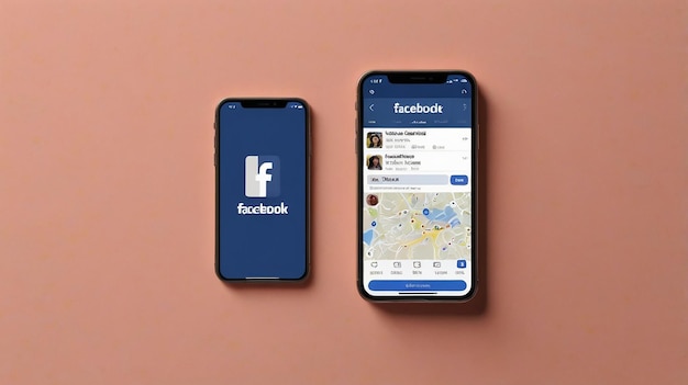 Photo phone with facebook icon with solid colored background social media mockup template