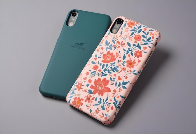 Photo a phone with a floral pattern on it is on a grey surface