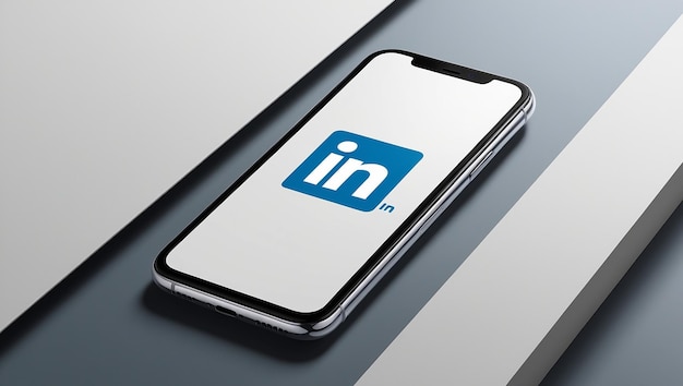 Photo phone with linkedin icon with solid colored background social media mockup template