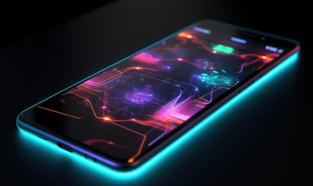 A phone with a neon glow in the dark