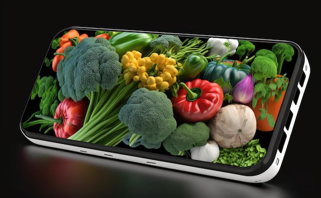 A phone with a picture of vegetables on it