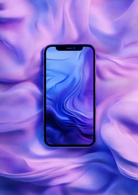 Photo a phone with a purple and blue background with a purple and blue pattern