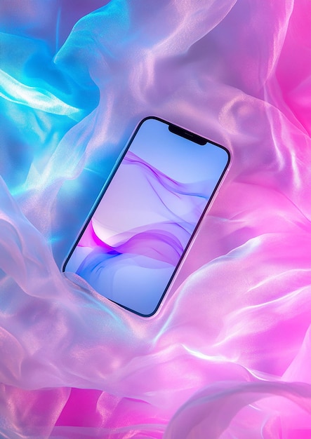 Photo a phone with a purple and pink background and the pink and blue swirls