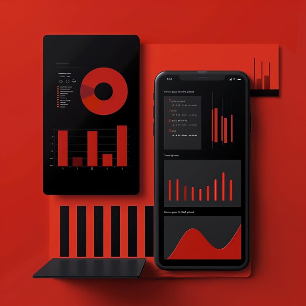 Photo a phone with a red background with a graph on it