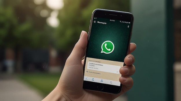 Photo phone with whatsapp icon with solid colored background social media mockup template