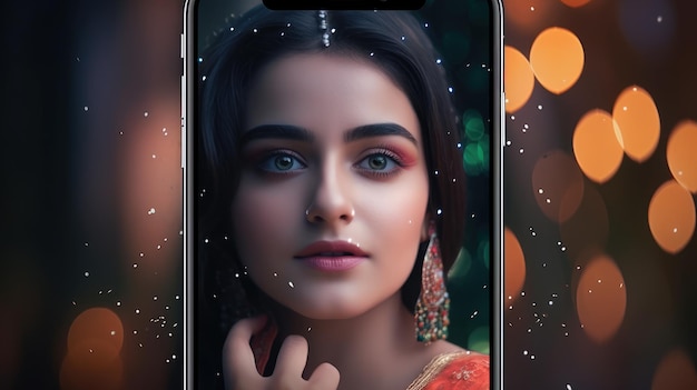 A phone with a woman's face on the screen