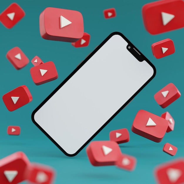 Phone and YouTube Logos with Depth of Field 3D Illustration