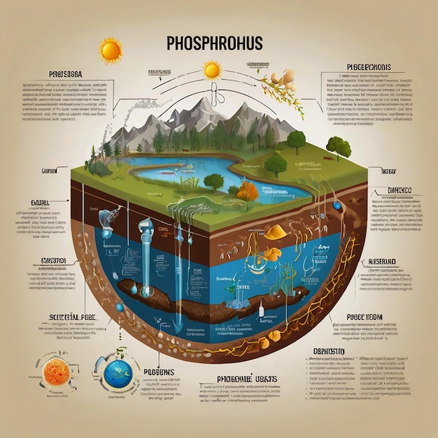 Photo phosphorus cycle biogeochemical cycle education chart diagram with explanation