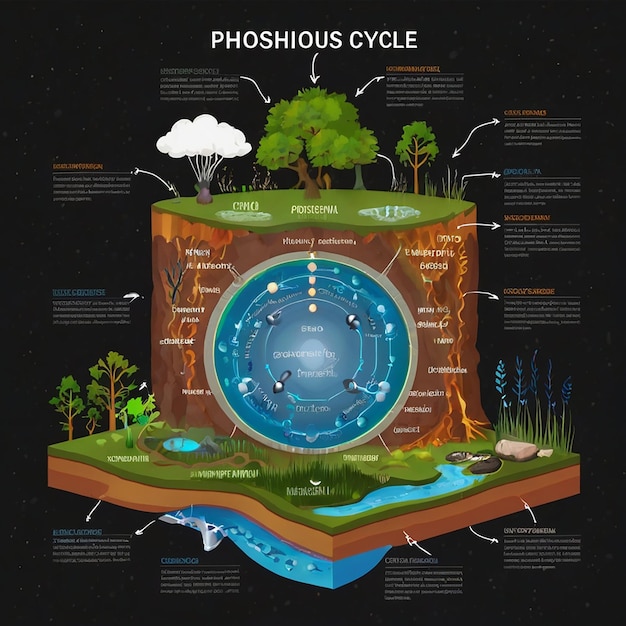 Photo phosphorus cycle biogeochemical cycle education chart diagram with explanation