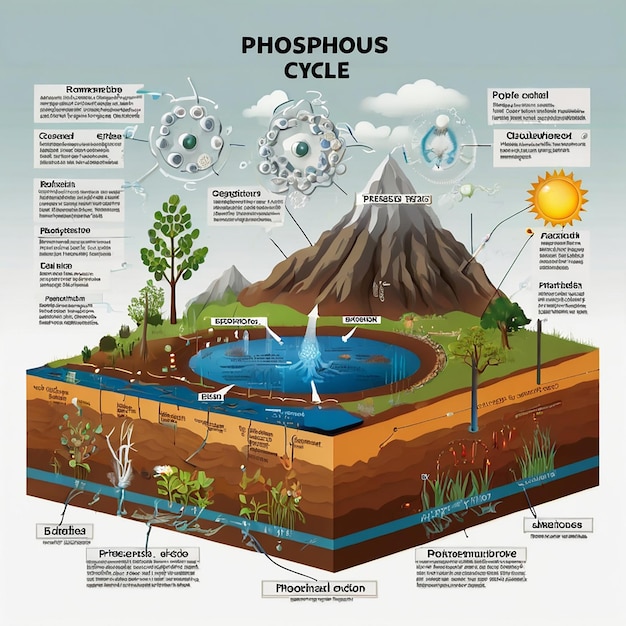 Photo phosphorus cycle biogeochemical cycle education chart diagram with explanation