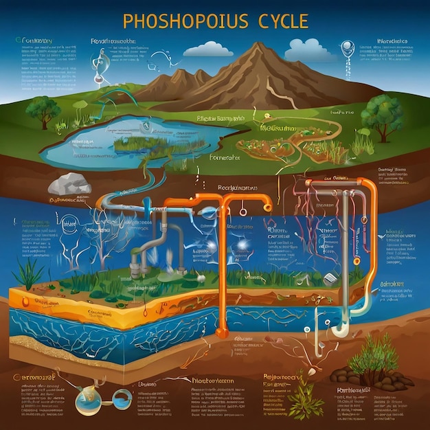 Phosphorus cycle biogeochemical cycle education chart diagram with explanation