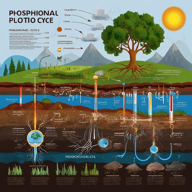 Photo phosphorus cycle biogeochemical cycle education chart diagram with explanation