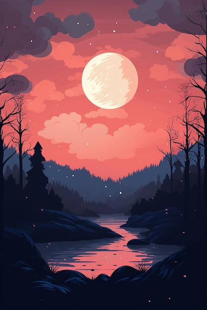 Photo 2d flat midautumn full moon night sky background